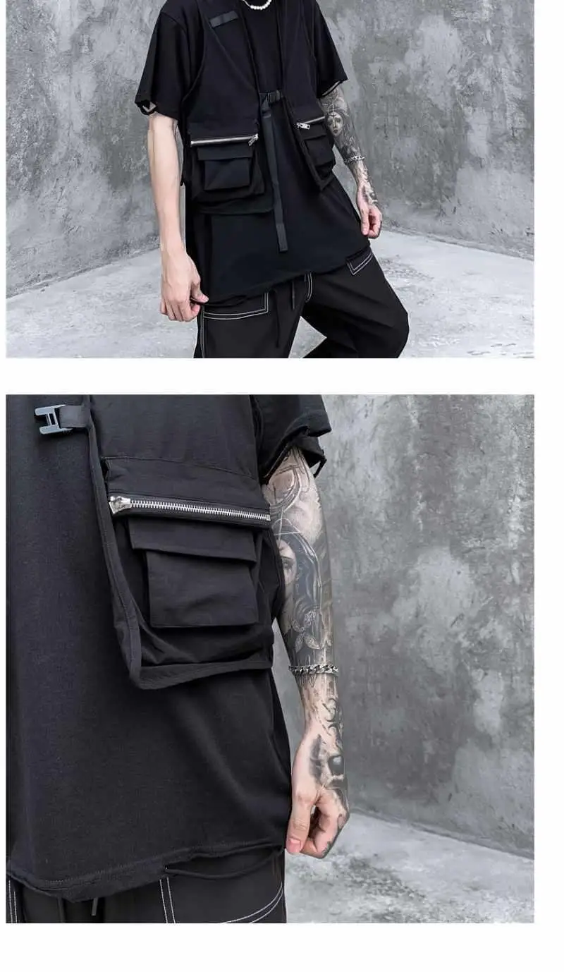 colete feminino gótico punk moda sem mangas harajuku casais de verão com bolsos zíper casual estilo preppy popular ins