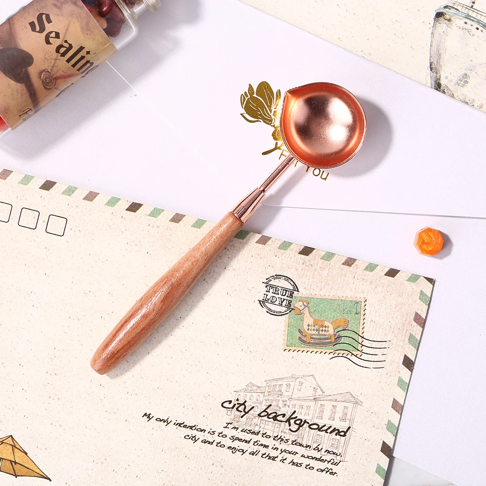 Heat-resistant Sealing Wax Spoon Wood Handle Retro Wax Stamping Spoons Invitation Cards Decorative Stamps Craft