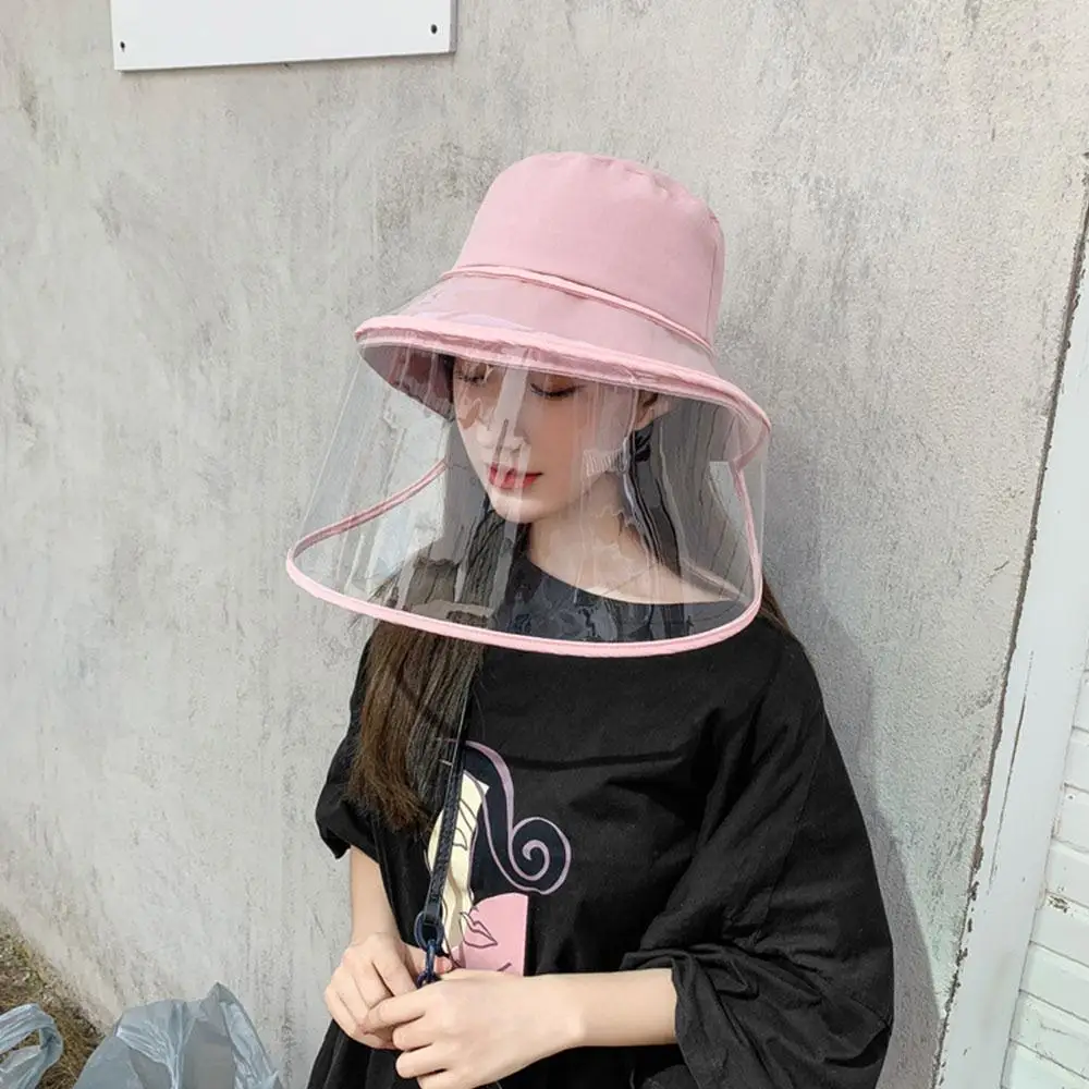 

PU Protect Eyes and Head Safety Anti-Saliva Comfortable Hat with Face Shield Personal Protective Transparent Removable Pink Mask