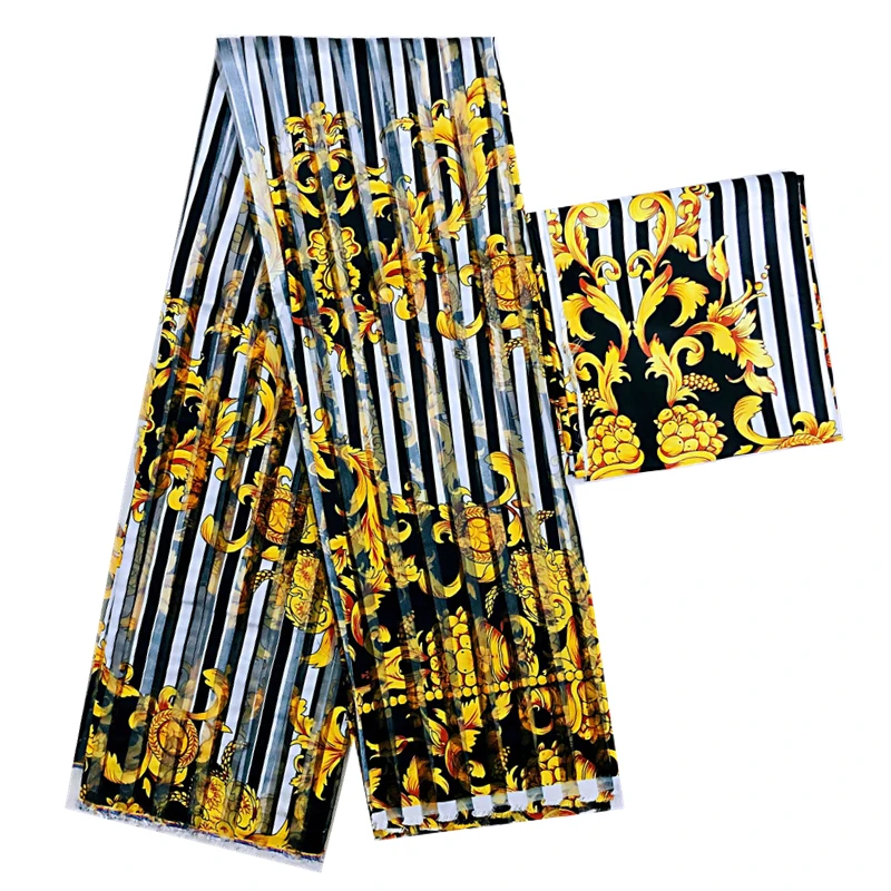 Высокое качество Цифровая печатная восковая дизайнерская африканская атласная ткань Органза Шелковый узор атласная шелковая ткань для вечернего платья 6 ярдов