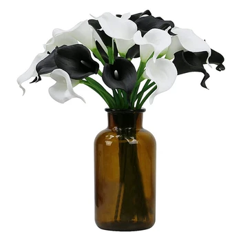 

NEW-30Pcs Artificial Calla Lily Bridal Wedding Bouquet Artificial Flower Home Party Decor (White & Black)