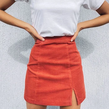 

Vintage Corduroy Orange Mini Skirt Women High Waist 2020 Summer Skirt Ladies Slim Autumn Pencil Short Skirt Streetwear Fashion