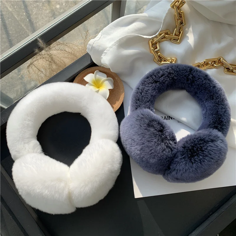 Ear Muffs Winter Fur Rabbit Cute Headphones Women Genuine Real Rabbit Fur Warm Ear Warmer Headbands Bandage Female