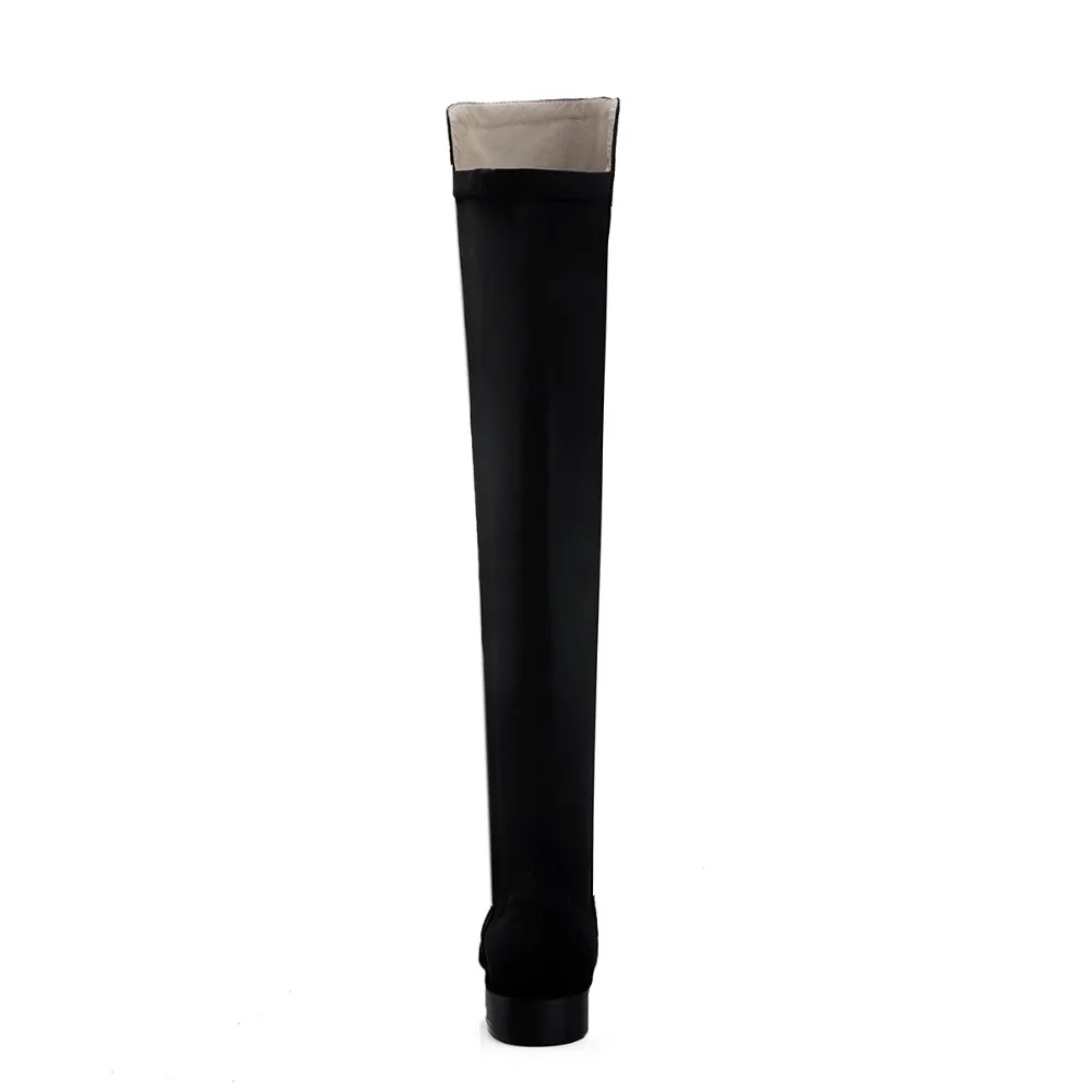 BYQDY; пикантные женские сапоги до колена из флока; зимняя обувь на толстом каблуке; женские высокие сапоги с острым носком из короткого плюша; Цвет Черный; размеры 34-43
