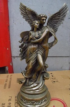 

---330+++Western Art Copper Bronze carved God of love Cupid and Naked woman statue