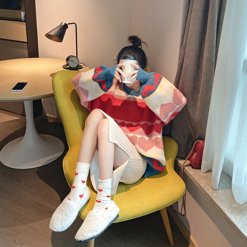 Милый свободный свитер, Женский пуловер с длинным рукавом, утолщенный осенний и зимний стиль размера плюс, женские свитера и пуловеры