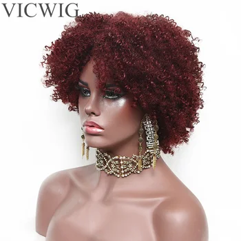 

VICWIG Short Curly Middle Part Ombre Red-brown Synthetic Wigs For Black Women Daily Wig
