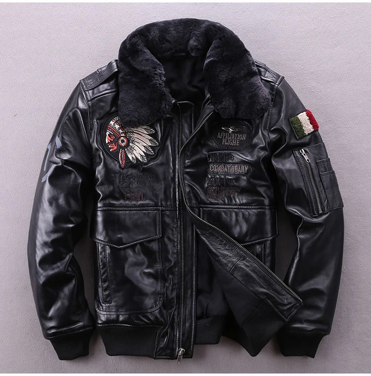 2022 Air Force Flight Jacket Fur collar Genuine Leather Jacket Men Bomber Jacket Sheepskin Motorcycle Jacket Real Leather Coat big & tall genuine leather coats & jackets