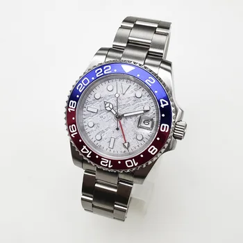 

Watch automatic movement white dial luminous pointer sapphire glass 40mm steel bracelet case L-9