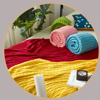 

New Pure Color Cotton Knitted Blanket Super Soft Blanket Home Textile For Gift Bed Car Sofa Travel Warm Elegant Throw Blankets