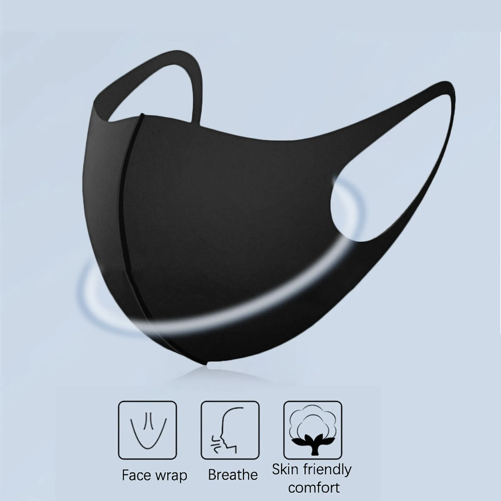 Mascarilla reutilizable de algodón para hombre y mujer, cubrebocas de algodón reutilizable en color negro, lavable, 1/5 unidades