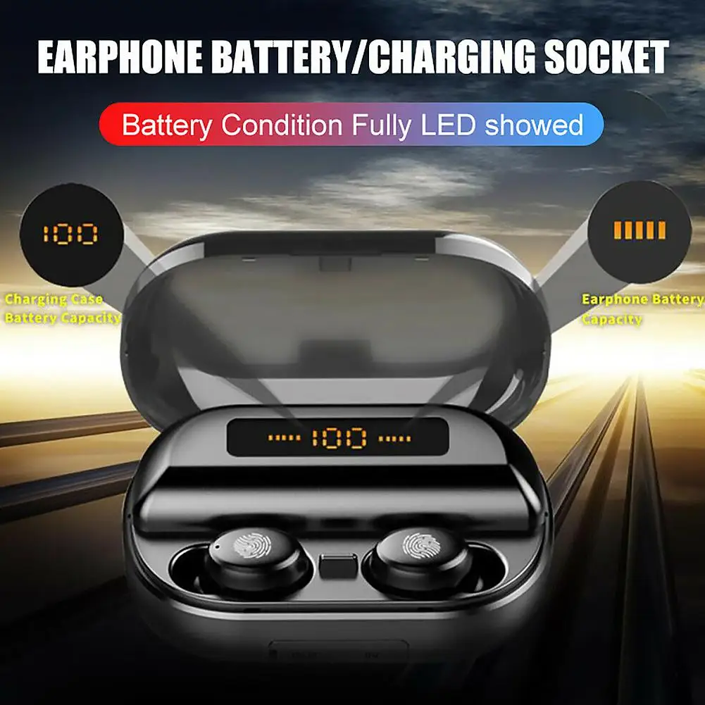 V11 TWS Bluetooth 5.0 Mini Music Headset Wireless IP67 Waterproof Sport Earphone with 4000mAh LED Display Charging Case Box