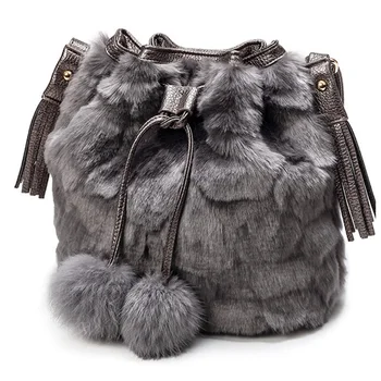 

Faux Rabbit Fur Womens handBags Women crossbldy Messenger Bags Shoulder Cross Chain Bucket Bag Soft Lady Designer Bag