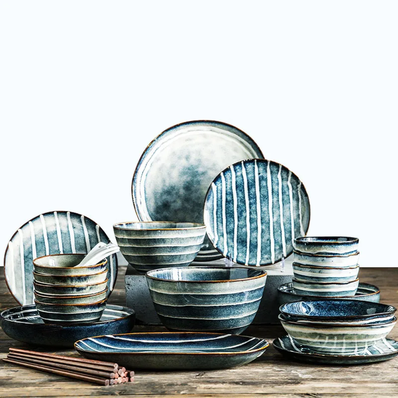 ANTOWALL Ceramic Dinnerware Korean Dish Plate rice Salad Bowl Deep