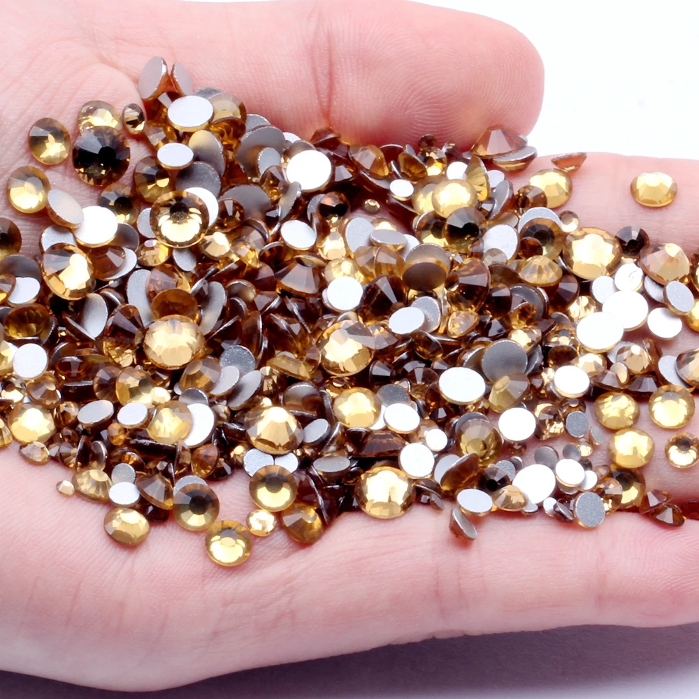 

High Quality ss3-ss34 Lt. Col. Topaz Flat Back Rhinestones Light topaz Nail Art Glue On Non Hot Fix Crystals