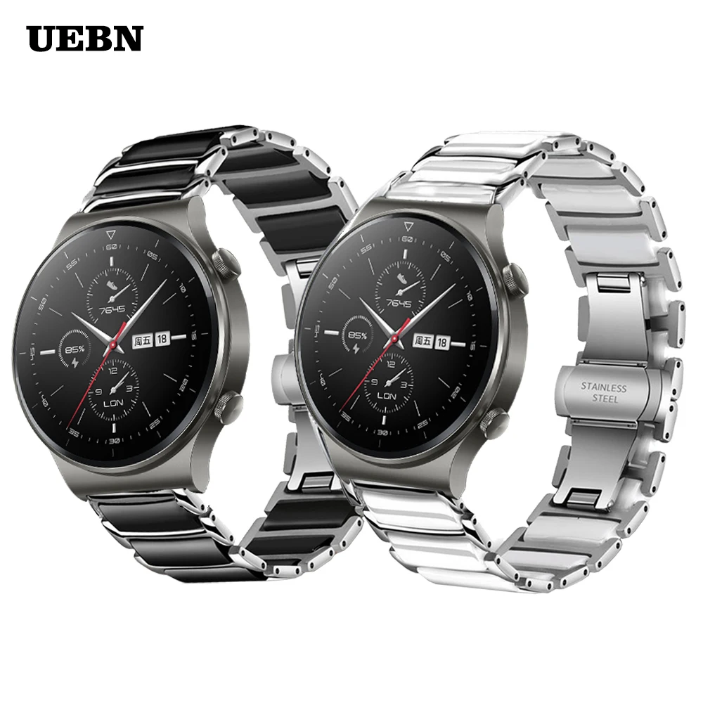 UEBN Stainless steel &amp ceramic strap for Huawei Watch GT 2 Pro 42mm 46mm 2eBracelet Watchbands | Наручные часы
