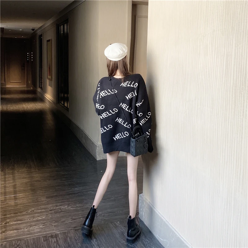 Онлайн Стиль Знаменитостей; модный длинный Повседневный свитер; пуловер с буквами; трикотажная одежда; не принт