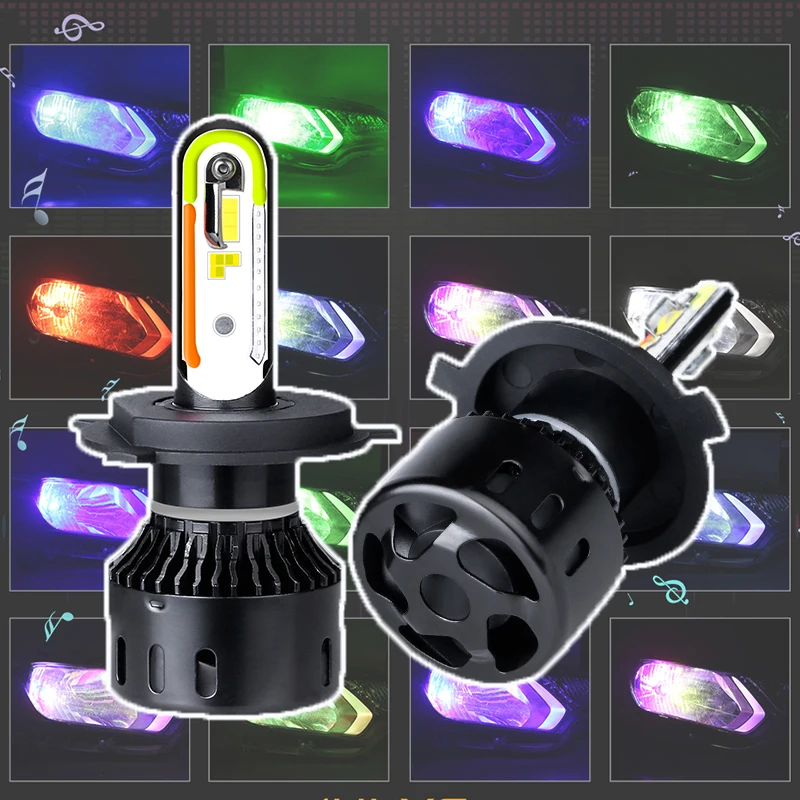 Car Multi-Color H7 LED H4 H11 HB3 HB4 Headlight Bulb Atmosphere ambient light RGB Bluetooth DJ Music Sound Lamp Remote Control | Автомобили