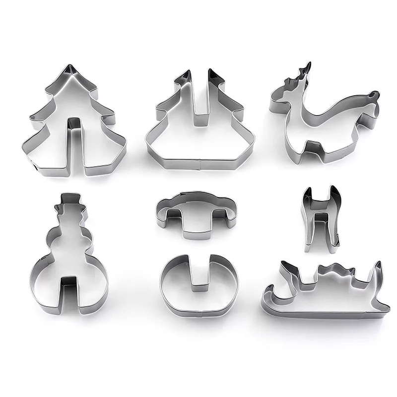 8pcs 3D Christmas Cookie Cutter Stainless Steel Cut Candy Biscuit Mold Cooking Tools DIY Christmas Decorations For Home New Year