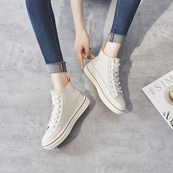 

Koovan Women's Boots 2020 High-top Real Leather White Shoes Female Autumn New Shoes Street Shooting Students Plate Shoes