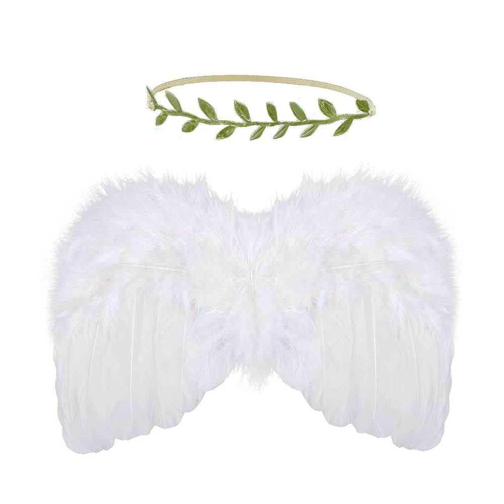 Милые крылья ангела для мальчиков и девочек, художественные искусственные перья, лист, повязка на голову, подарок, одежда для творчества, вечерние костюмы для новорожденных, комплект для фотосессии, день рождения - Цвет: 3
