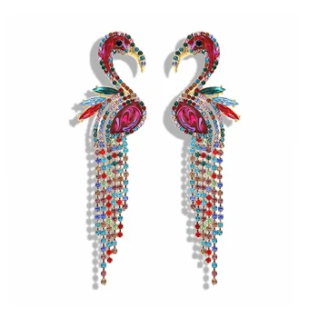 

Fashion korean Colorful white bird Rhinestone chain long tassel earrings ladies jewellery wedding prom woman new 2020 jewelry