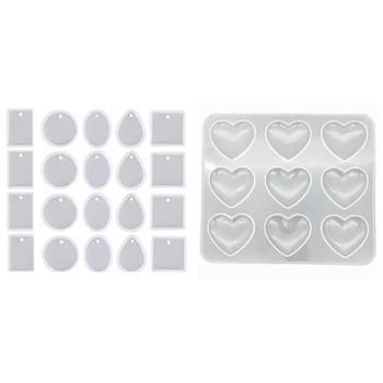 

1Pc 9-Even Heart Shape Silicone Cake Mold & 20Pcs Jewelry Casting Molds, Silicone Pendant Resin Moulds with Hanging Hole