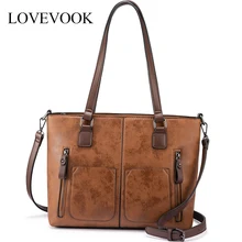 Женская наплечная сумка Lovevook, повседневная сумка через плечо с большой ёмкоти, коричневая сумка Ретро стилиз искусственной кожи для покупок и путешествия, в стиле ретро