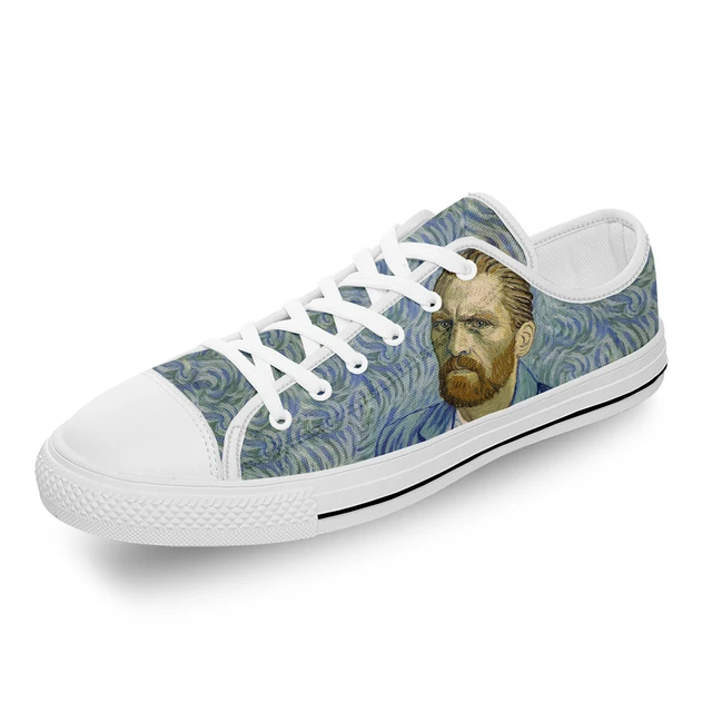 Vincent Van Gogh Smoking Skeleton Custom Slip On Vans