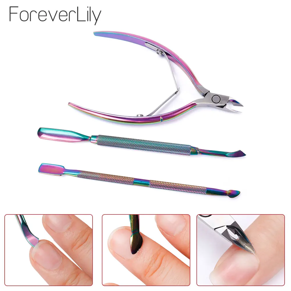 ForeverLily ногтей Маникюрные щипчики Нержавеющая сталь кутикулы Pusher Пинцет толчок