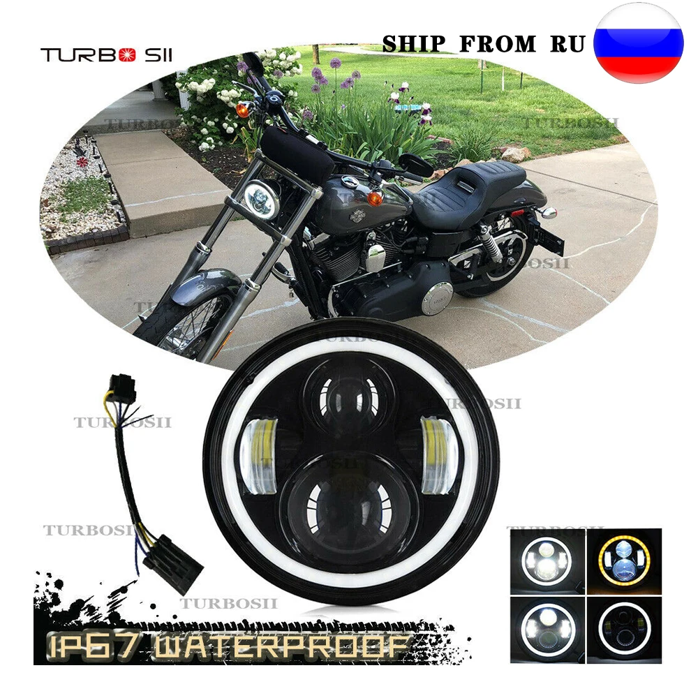5 75 дюймов 60 Вт светильник для бега светодиодный на голову halo Ring Angel eye Harley Sportster