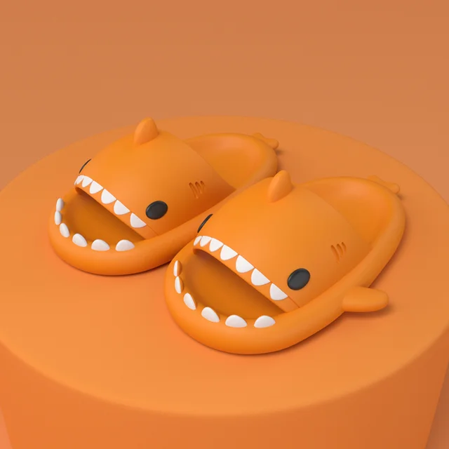 Funny Children Parent Adult Slippers Cute Shark-shaped Home Non-slip Boys Kids Slippers Toddler Girls Shoes Man Women Slippers Orange