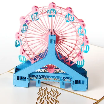 

10pcs 20x15x3cm 3d pop up ferry wheels Valentine's Day Mother's Day Thanksgiving Day laser cut invitations pop up cards