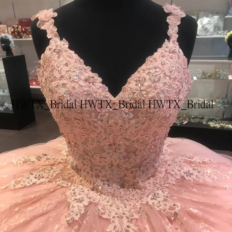 HWTX_Bridal бальное платье голубого цвета, платья для выпускного вечера, 3D цветочные аппликации, розовый тюль, корсет, новинка, милые 16 вечерние платья, вечерние платья