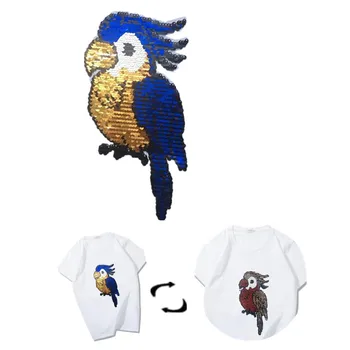 

Biker Patch Deal with it Clothes Stickers 250mm Parrot Sequins Patches For Clothing Reversible Change Color AB Strange things