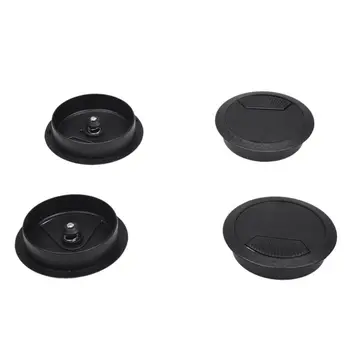 

2.3" Dia Round Plastic Desk Computer Grommet Hole Wire Cover Black 4 Pcs