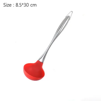 Red-2 Кухонная посуда, силиконовая, с полой ручкой, с антипригарным покрытием, лопатка, ложка, 304, нержавеющая сталь, ложка, забор, лопата, кухонный набор из четырех - Цвет: Red-2