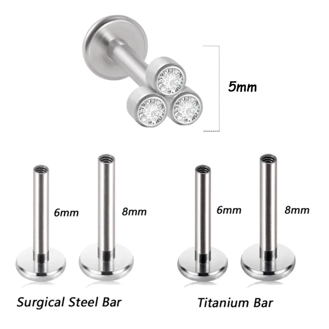 1PC G23 Titanium&Steel 16G CZ Gem Moon Labret Lip Bar Ring Crystal Flower Ear Cartilage Tragus Helix Piercing Screw Fit Top 16g Style W