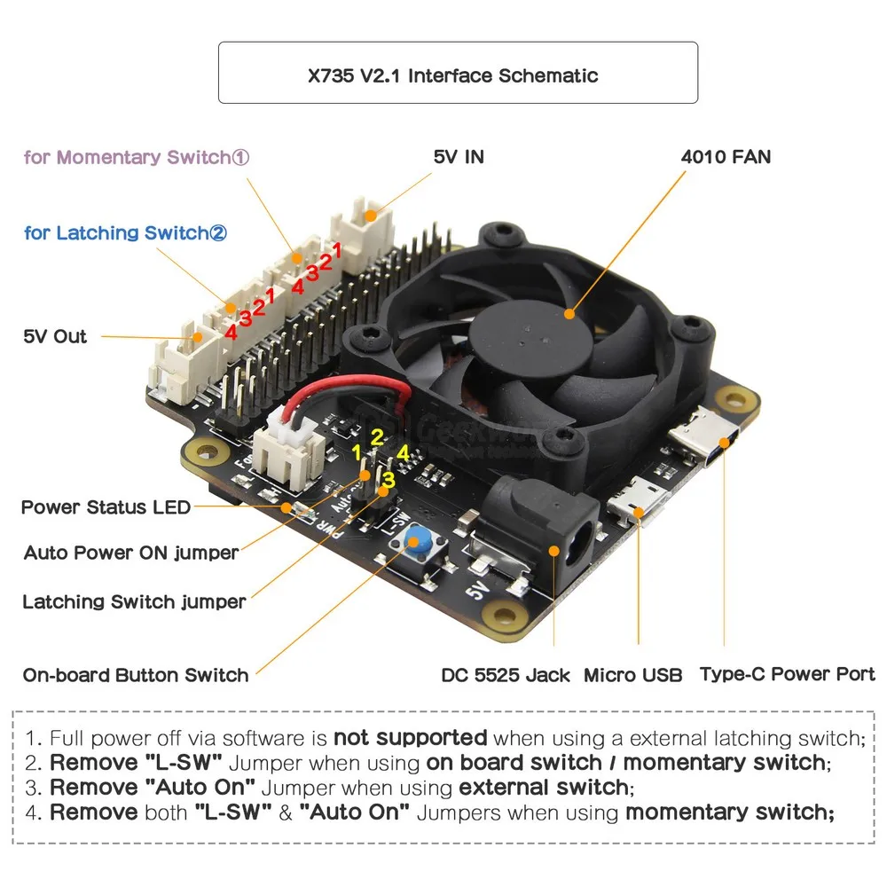 Плата расширения Raspberry Pi 4 Model B X735 для управления питанием и автоматического