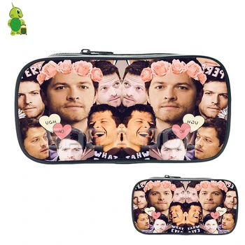 

Supernatural Castiel Misha Collins Collage Cosmetic Bags Boys Girls Large Capacity Pencil Case Purses Fashion Storage Bags