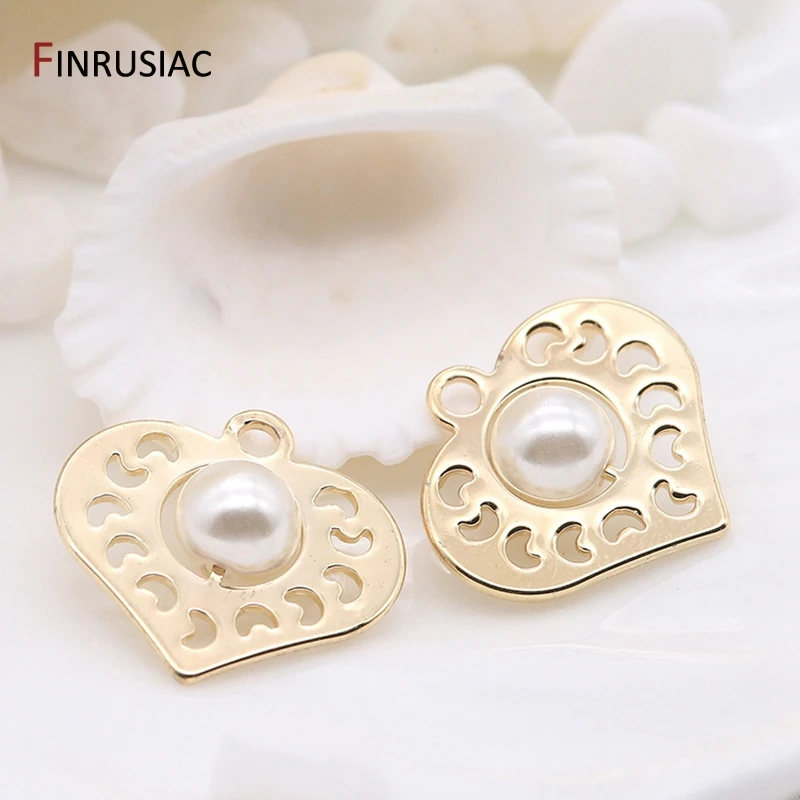 

14K Gold Plated Handmade Pearl Beads Heart-shaped Pendant For Jewelry Making DIY Earrings Necklace Pendants Charms