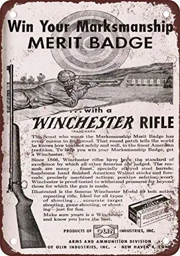 1953 Boy Scout Marksmanage Merit Badge Riproduzione Look Vintage Metal Tin Sign 8X12 Pollici