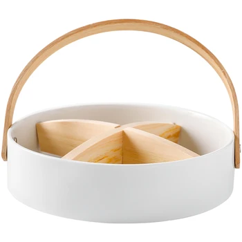 

Nordic Portable Grid Ceramic Fruit Tray Living Room Tea Dim Sum Storage Organizer Home Decoration Holiday Wedding Ornaments