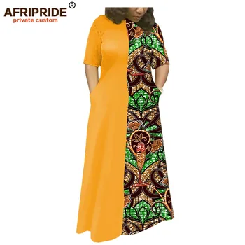 

african prints dresses for women AFRIPRIDE tailor made short sleeves floor length fit and flare women cotton dress A1925039