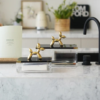 

Modern Golden Brass Balloon Dog Statue Jewelry Storage Box Transparent Acrylic Rectangular Display Box Home Room Desktop Decor