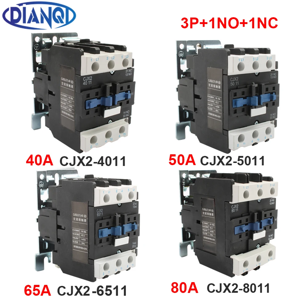 CJX2-6511 4011 5011 8011 LC1-D 24V110V 220V 380V Контактор переменного тока на Din-рейке без NC