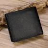 Soft Genuine Leather Purse For Man Women Fashion Small Cowhide Short Wallet Money Bag Credit Card Pockets Clutch Wallet Black 2