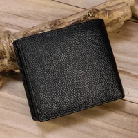 Soft Genuine Leather Purse For Man Women Fashion Small Cowhide Short Wallet Money Bag Credit Card Pockets Clutch Wallet Black 2