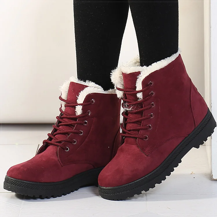 Women Snow Boots Woman Boots Women Winter Boots Warm Fur Winter Ankle Boots Women Shoes Lace-up Female Shoes - Цвет: Red