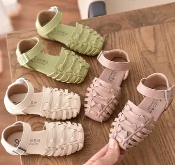 

Girls Weave Sandals New Summer Leather Children Princess Beach Sandals Kids Soft Bottom Party Dance Sandal